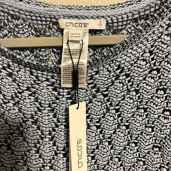 NWT Chico's Blue Knit Openwork Pull Over Sweater-Chico’s Size 2 - Picture 2 of 8